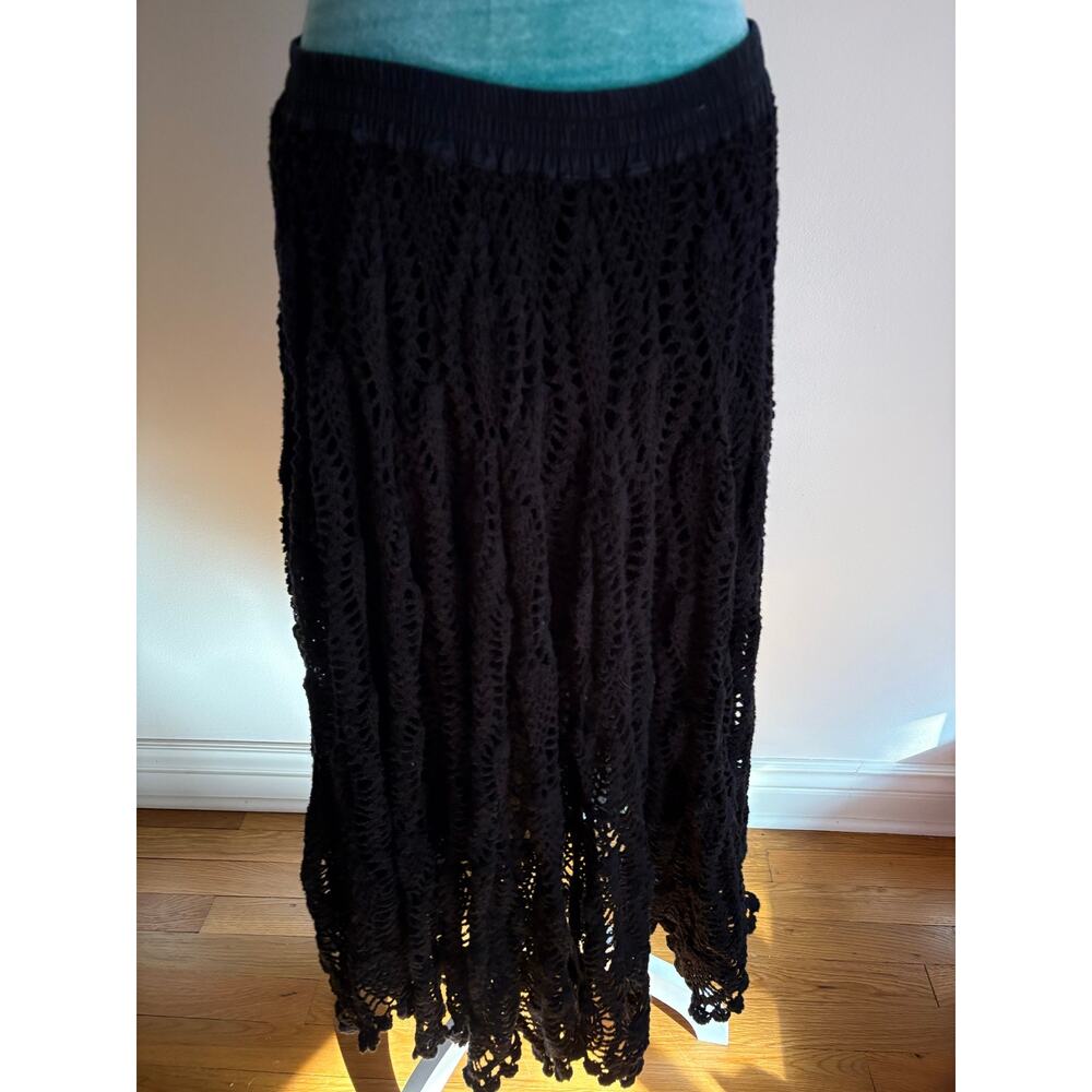 Grace Elements Black Crochet Maxi Skirt Distressed Grunge Boho Size Small